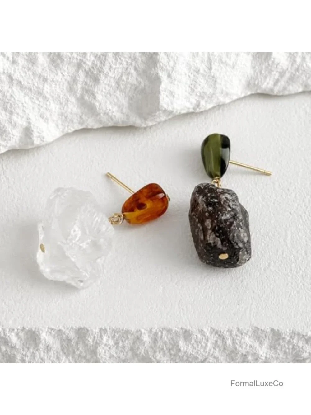Raw Stone Asymmetrical Drop Earrings for Women, Statement Dangle Earrings